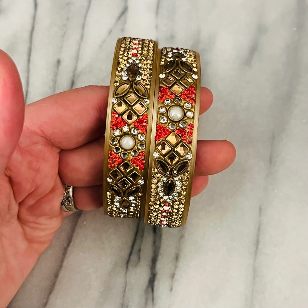 Colorful Rhinestone Bangle Bracelets - Set of 2