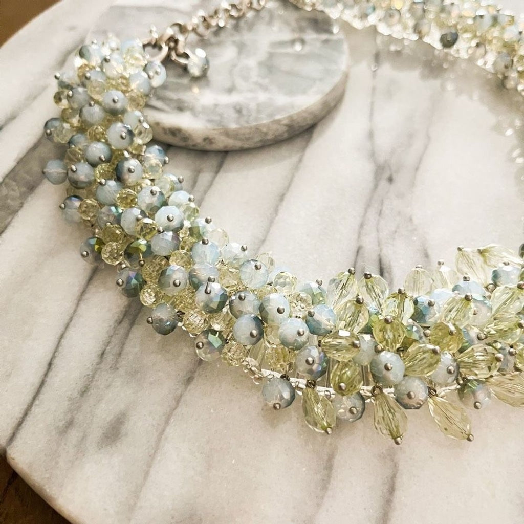 Art Glass Faceted Bead Cluster Collar Necklace