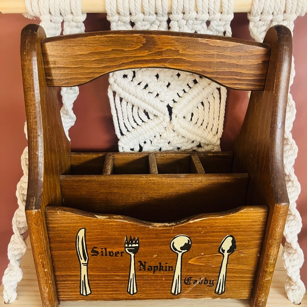 Vintage Wooden Silverware Caddy