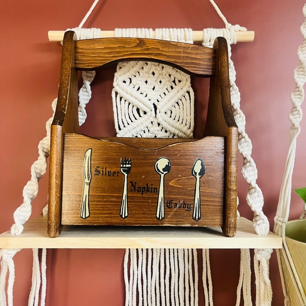 Vintage Wooden Silverware Caddy