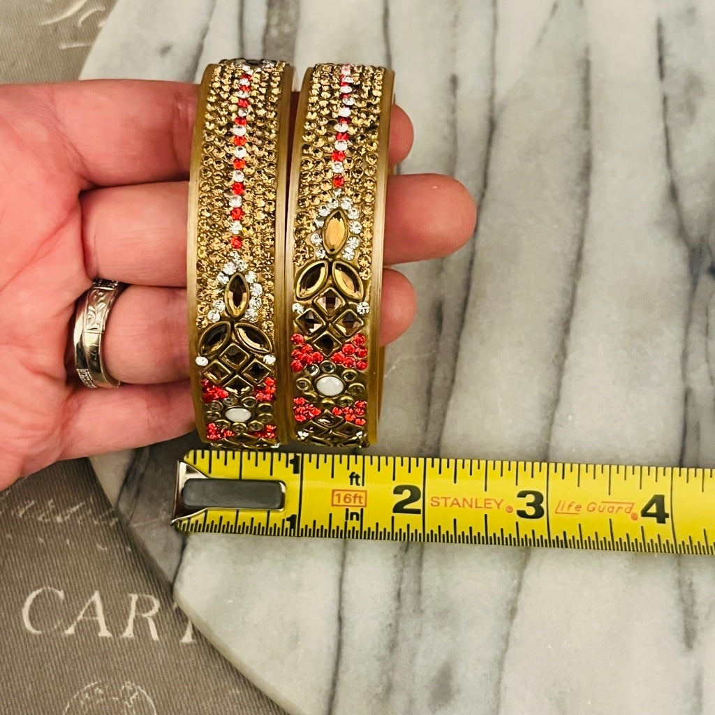 Colorful Rhinestone Bangle Bracelets - Set of 2