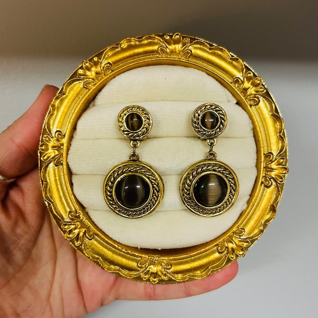 Vintage Circle Dangle Earrings - Clip On