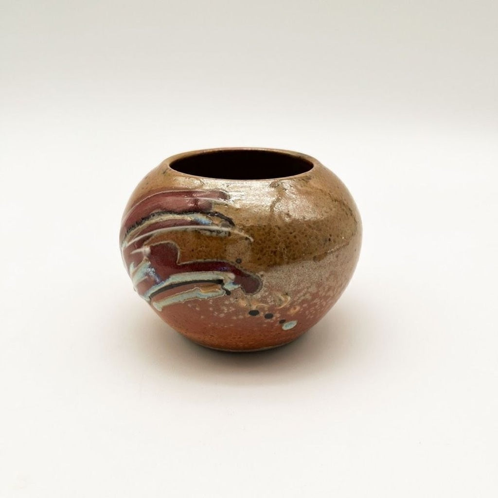 Blue Moon Pottery Vase With Metal Flower Frog