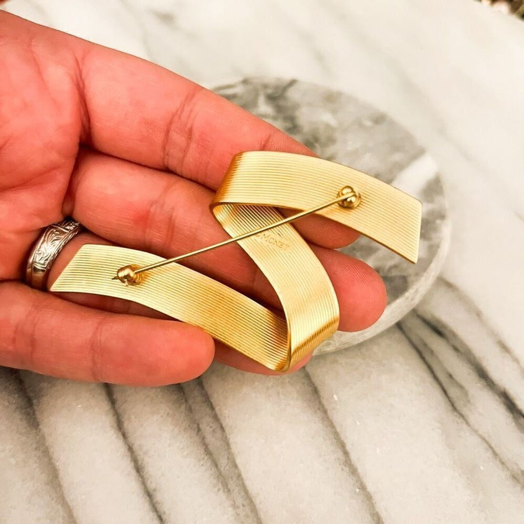 Vintage Signed Monet Ribbon Brooch