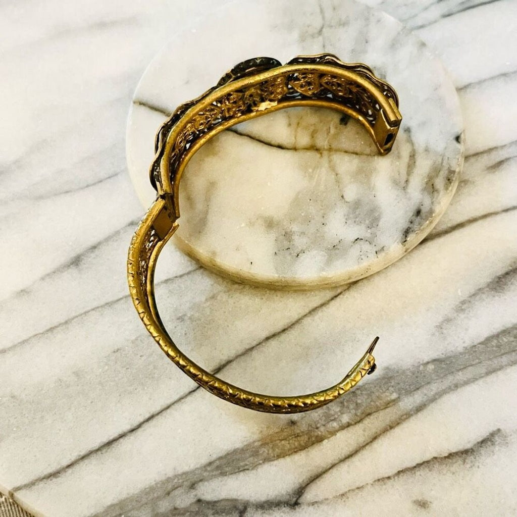 Antique Filigree Hinged Bangle Bracelet