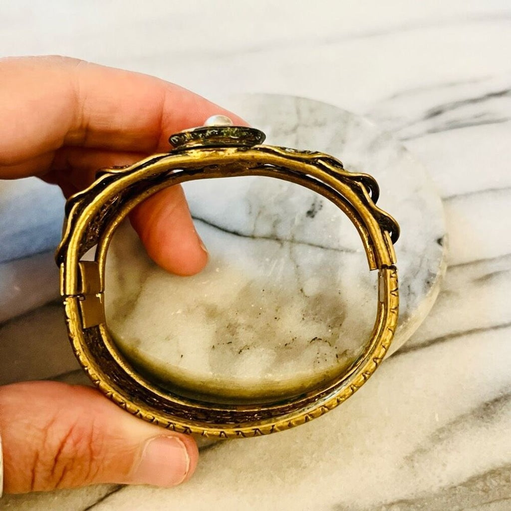 Antique Filigree Hinged Bangle Bracelet