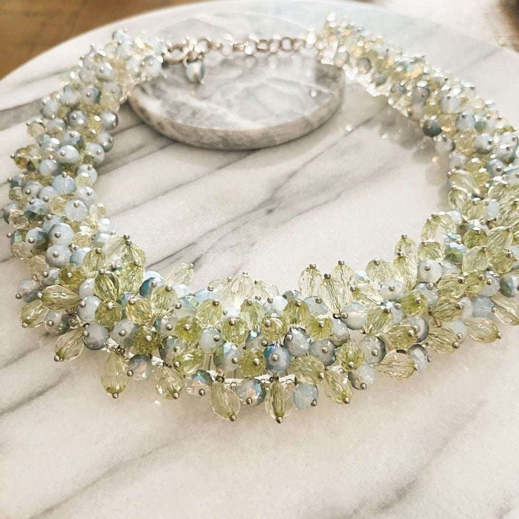 Art Glass Faceted Bead Cluster Collar Necklace