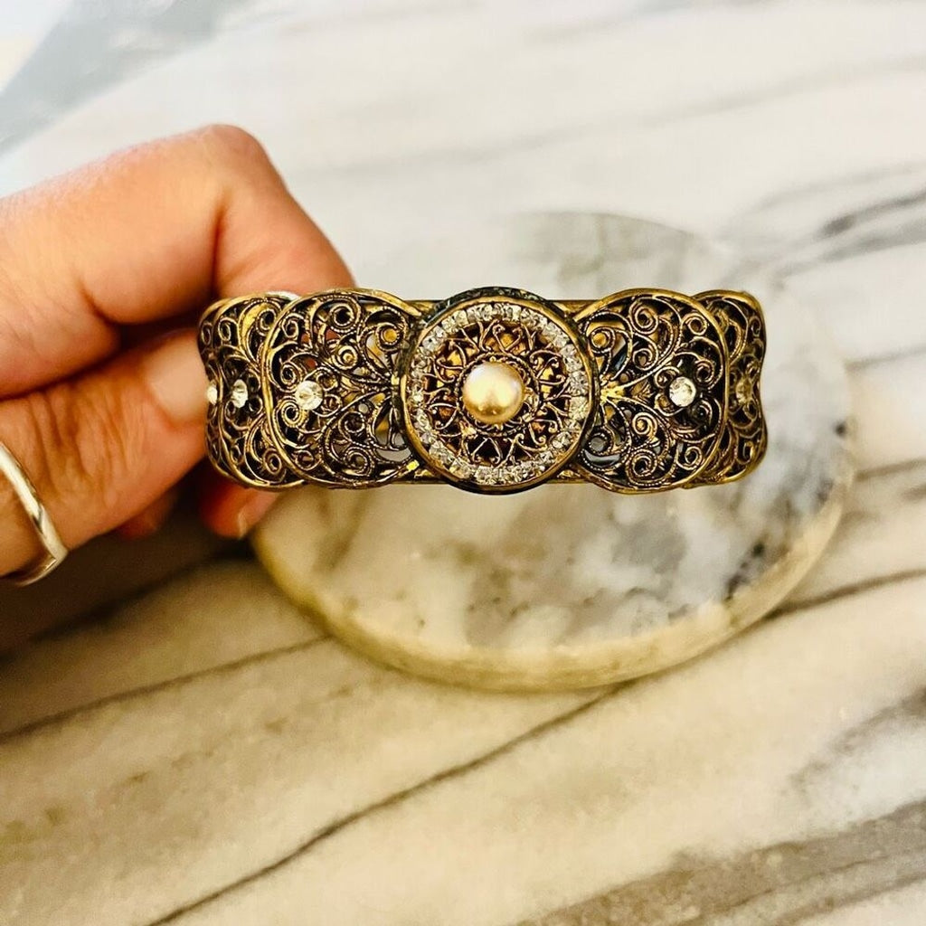 Antique Filigree Hinged Bangle Bracelet