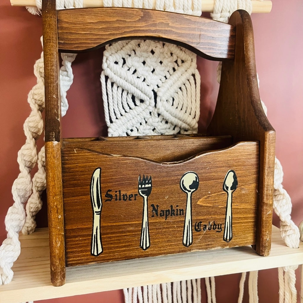 Vintage Wooden Silverware Caddy