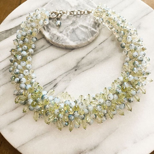 Art Glass Faceted Bead Cluster Collar Necklace