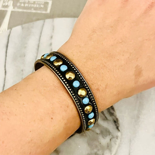 Boho Studded Brass Bangle Bracelet