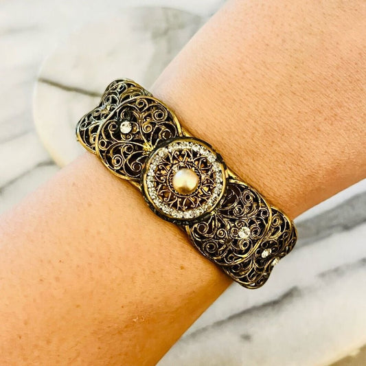 Antique Filigree Hinged Bangle Bracelet